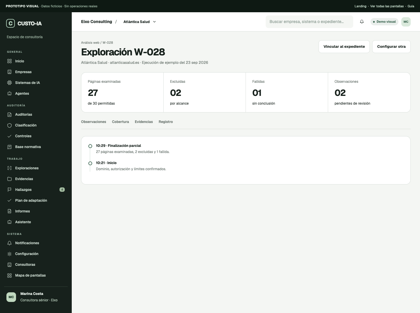 Prototipo de resultados de una exploración web